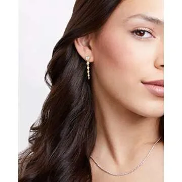 MILLA Dangle Earrings for Women - Cute Designer Earrings for Women Trendy Gold Chain Earrings & Sterling Silver Dangly Earrings (Round CZ / 14K Gold Plated)