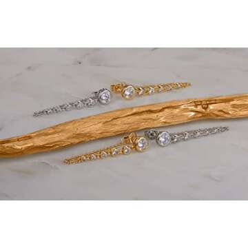 MILLA Dangle Earrings for Women - Cute Designer Earrings for Women Trendy Gold Chain Earrings & Sterling Silver Dangly Earrings (Round CZ / 14K Gold Plated)