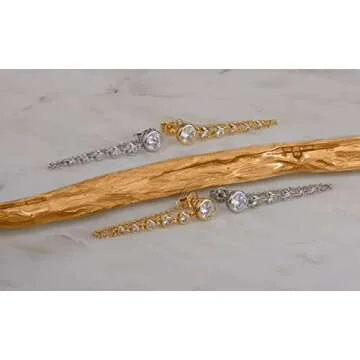 MILLA Dangle Earrings for Women - Cute Designer Earrings for Women Trendy Gold Chain Earrings & Sterling Silver Dangly Earrings (Round CZ / 14K Gold Plated)