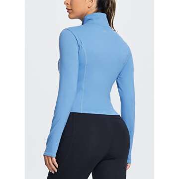 BALEAF Women's Lightweight Running Jacket Cropped Long Sleeve Fitted Workout Athletic Yoga Jackets with Thumb Holes Light Blue S