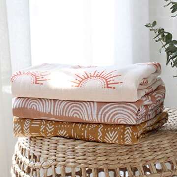 LifeTree 3 Pack Muslin Swaddle Blankets - Soft 70% Viscose from Bamboo and 30% Cotton Baby Swaddle Blankets for Boys & Girls Newborn - Large 47 x 47 inches