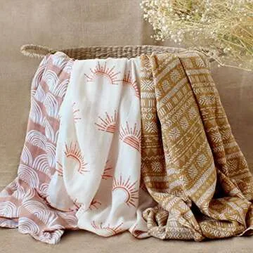 LifeTree 3 Pack Muslin Swaddle Blankets - Soft 70% Viscose from Bamboo and 30% Cotton Baby Swaddle Blankets for Boys & Girls Newborn - Large 47 x 47 inches
