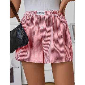 LOMON Womens Boxer Shorts Casual Summer Cotton Pajama Lounge Sleep Pj Striped Shorts Y2K Beach Botto...