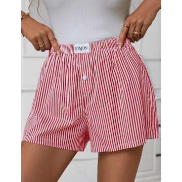 LOMON Womens Boxer Shorts Casual Summer Cotton Pajama Lounge Sleep Pj Striped Shorts Y2K Beach Bottoms (Red White Striped S)