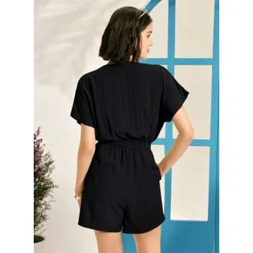 MIHOLL Stylish Summer Romper for Women - Casual One Piece Jumpsuit with Pockets in Black (X-Large)