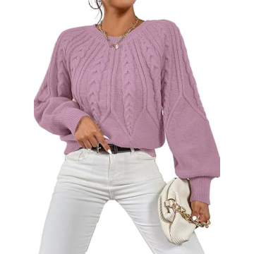 Dokotoo Oversized Sweaters for Womens Fashion 2024 Cable Knit Fall Outfits Elegant Crewneck Long Sle...