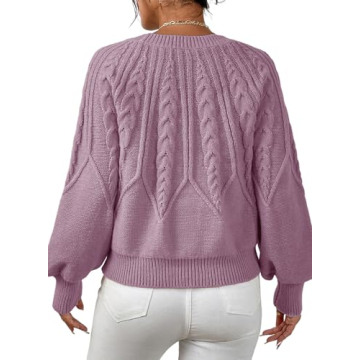 Dokotoo Oversized Sweaters for Womens Fashion 2024 Cable Knit Fall Outfits Elegant Crewneck Long Sleeve Shirts Loose Chunky Outerwear Purple Tops X-Large