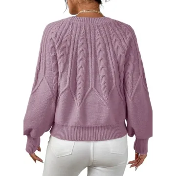 Dokotoo Oversized Sweaters for Womens Fashion 2024 Cable Knit Fall Outfits Elegant Crewneck Long Sleeve Shirts Loose Chunky Outerwear Purple Tops X-Large