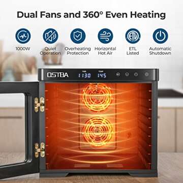 OSTBA Food Dehydrator Machine, 9 Stainless Steel Trays Dehydrators for Food and Jerky, Herbs, Veggies, Fruits, Adjustable Temperature and 48H Timer, Overheat Protection, 1000W, Recipe Book Included
