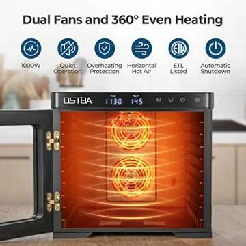 OSTBA Food Dehydrator Machine, 9 Stainless Steel Trays Dehydrators for Food and Jerky, Herbs, Veggies, Fruits, Adjustable Temperature and 48H Timer, Overheat Protection, 1000W, Recipe Book Included