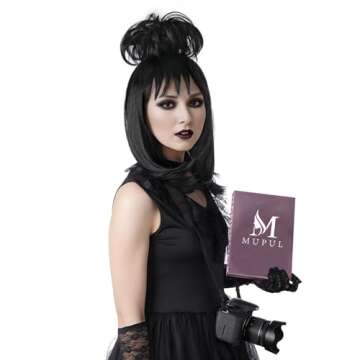 MUPUL Black Cosplay Wig With Bun,Bride Wigs For Costumes,Halloween Costume Wigs For Women