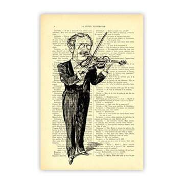 Violinist Art Print on Antique Book Page - Beautiful Violin Wall Decorations