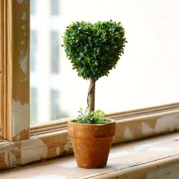 YZZY 8“ Artificial Boxwood Topiary Small Fake Plant with Pot, Mini Greenery Tabletop, Shelf Decora...