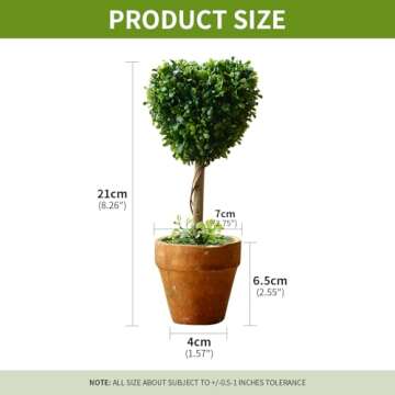 YZZY 8“ Artificial Boxwood Topiary Small Fake Plant with Pot, Mini Greenery Tabletop, Shelf Decorations, Faux Plant for Indoor & Home Decor (1 PCS, Heart)