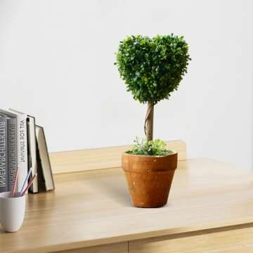 YZZY 8“ Artificial Boxwood Topiary Small Fake Plant with Pot, Mini Greenery Tabletop, Shelf Decorations, Faux Plant for Indoor & Home Decor (1 PCS, Heart)