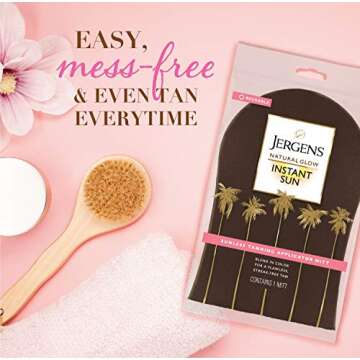Jergens Natural Glow Instant Sun Body Mousse, Light Bronze Tan, 6 Ounce Sunless Tanning with Natural Glow Body Applicator Mitt, Flawless, Streak-free Tanning Blender Glove