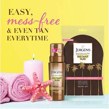 Jergens Natural Glow Instant Sun Body Mousse, Light Bronze Tan, 6 Ounce Sunless Tanning with Natural Glow Body Applicator Mitt, Flawless, Streak-free Tanning Blender Glove