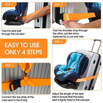 2 Pieces Car Seat Travel Belt, Adjustable Car Seat Travel Strap to Convert Kid Car Seat, Luggage into Airport Car Seat Stroller & Carrier Belt Safe Travel Solution (Orange)