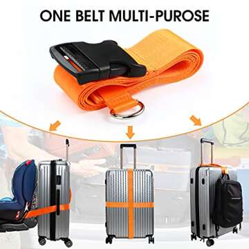 2 Pieces Car Seat Travel Belt, Adjustable Car Seat Travel Strap to Convert Kid Car Seat, Luggage into Airport Car Seat Stroller & Carrier Belt Safe Travel Solution (Orange)