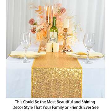 ShinyBeauty 12x72-Inch Rectangle-Gold-Sequin Table Runner- for Wedding/Party/Decor (12x72-Inch)