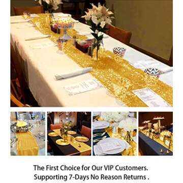 ShinyBeauty 12x72-Inch Rectangle-Gold-Sequin Table Runner- for Wedding/Party/Decor (12x72-Inch)