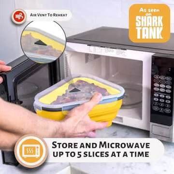 The Perfect Pizza Pack™ - Reusable Pizza Storage Container with 5 Microwavable Serving Trays - BPA-Free Adjustable Pizza Slice Container to Organize & Save Space, Yellow