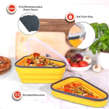 The Perfect Pizza Pack™ - Reusable Pizza Storage Container with 5 Microwavable Serving Trays - BPA-Free Adjustable Pizza Slice Container to Organize & Save Space, Yellow
