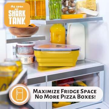 The Perfect Pizza Pack™ - Reusable Pizza Storage Container with 5 Microwavable Serving Trays - BPA-Free Adjustable Pizza Slice Container to Organize & Save Space, Yellow