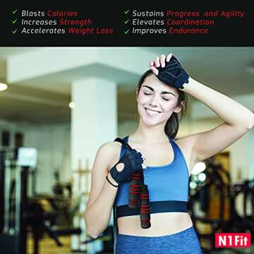 Weighted Jump Rope - (1LB) Solid PVC for Crossfit and Boxing - Heavy Jump Rope with Memory Non-Slip Cushioned Foam Grip Handles for Fitness Workouts Endurance and Strength Training