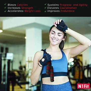 Weighted Jump Rope - (1LB) Solid PVC for Crossfit and Boxing - Heavy Jump Rope with Memory Non-Slip Cushioned Foam Grip Handles for Fitness Workouts Endurance and Strength Training