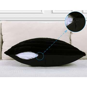 Throw Pillow Covers Decorative Set of 2, 20x20 Striped Plush Faux Fur Accent Pillows for Sofa Living Room (Black)