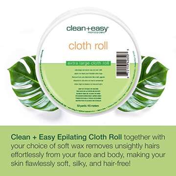 Clean + Easy Cloth, Epilating Cloth For Full Body Hair Removal and Brazilian Waxing, 50 Yard Roll