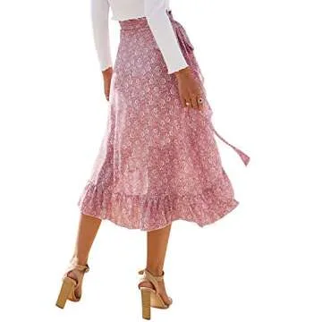 Ezcosplay Floral Tie Waist Midi Skirt for Summer Style