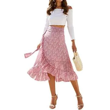 Ezcosplay Floral Tie Waist Midi Skirt for Summer Style