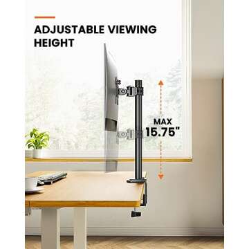 Ergear Monitor Mount for Most 13-32" Computer Screens up to 17.6lbs, Improved LCD LED Monitor Riser, Adjustable Height and Angle, Single Desk Mount Stand, Black, EGCM12