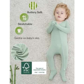 JunNeng Bamboo Baby Sleeper with Mittens & Non-Slip Design