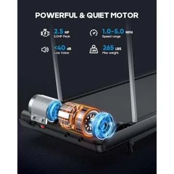 WELLFIT 10% Incline Walking Pad Treadmill with Handrail,265LB Capacity,2.5HP Low Noise Standing Under Desk Walking Jogging Running Machine for Home Office Apartment,No Installation