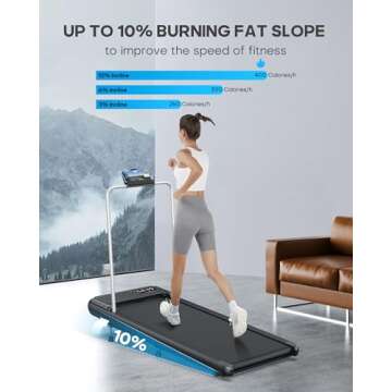 WELLFIT 10% Incline Walking Pad Treadmill with Handrail,265LB Capacity,2.5HP Low Noise Standing Under Desk Walking Jogging Running Machine for Home Office Apartment,No Installation
