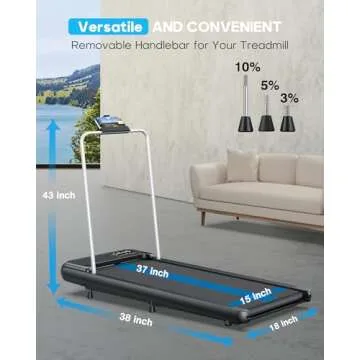 WELLFIT 10% Incline Walking Pad Treadmill with Handrail,265LB Capacity,2.5HP Low Noise Standing Under Desk Walking Jogging Running Machine for Home Office Apartment,No Installation