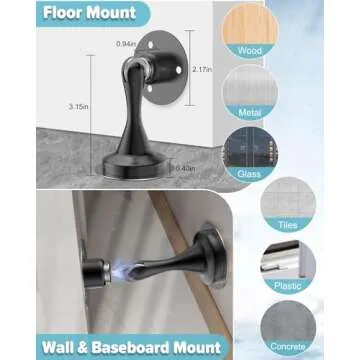 Door Stoppers Magnetic Door Catch - 2 Pack Stainless Steel Heavy Duty Door Stops for Bottom of Door, Wall & Floor Mounting No-Drill Strong Adhesive & Screws, Strong Door Holder to Keep Door Open