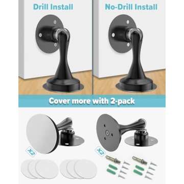 Door Stoppers Magnetic Door Catch - 2 Pack Stainless Steel Heavy Duty Door Stops for Bottom of Door, Wall & Floor Mounting No-Drill Strong Adhesive & Screws, Strong Door Holder to Keep Door Open