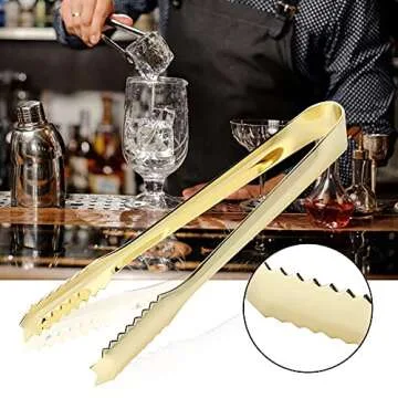 Stainless Steel Tongs, Kitchen Pliers Grilling Food Ice Tong Heat Resistant Grips Mini Serving Utensils Tweezers Cooking Clamp Tool for Camping Barbecue Salad Desserts Frying Party Coffee Bar (Gold)