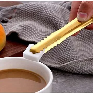 Stainless Steel Tongs, Kitchen Pliers Grilling Food Ice Tong Heat Resistant Grips Mini Serving Utensils Tweezers Cooking Clamp Tool for Camping Barbecue Salad Desserts Frying Party Coffee Bar (Gold)