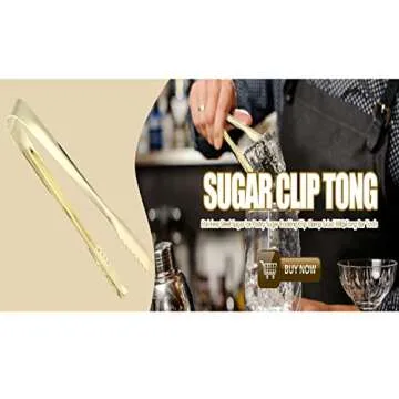 Stainless Steel Tongs, Kitchen Pliers Grilling Food Ice Tong Heat Resistant Grips Mini Serving Utensils Tweezers Cooking Clamp Tool for Camping Barbecue Salad Desserts Frying Party Coffee Bar (Gold)