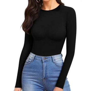Stylish MANGOPOP Women's Ribbed Long Sleeve Bodysuit