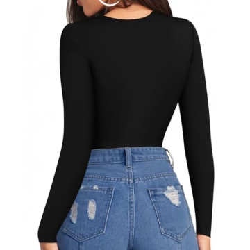 Stylish MANGOPOP Women's Ribbed Long Sleeve Bodysuit