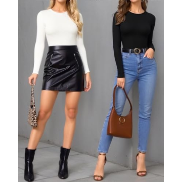 Stylish MANGOPOP Women's Ribbed Long Sleeve Bodysuit