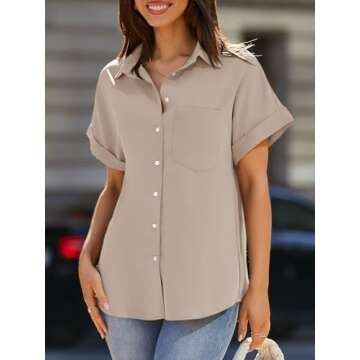 Beautife Women’s Short Sleeve V Neck Shirt - Chic and Comfortable with Pockets