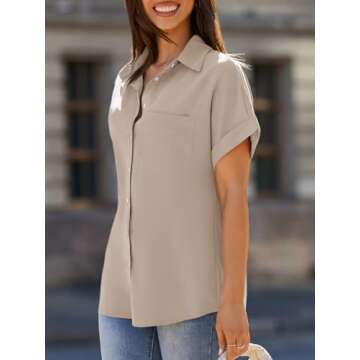 Beautife Women’s Short Sleeve Collared Shirt with Pockets
