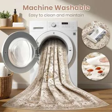 Vintage Living Room Area Rug 5x7 - Large Soft Washable Oriental Traditional Distressed Farmhouse Rugs for Bedroom - Indoor Floor Accent Carpet for Home Office House Decor - Beige